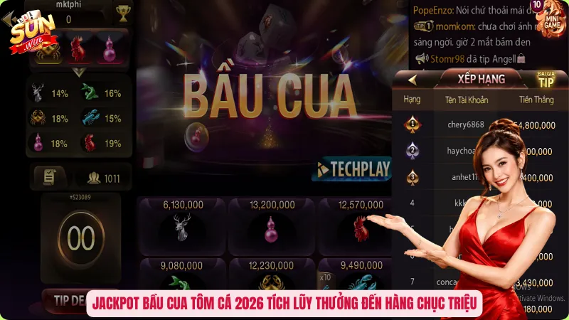 Jackpot bầu cua tôm cá 2026 tích lũy thưởng đến hàng chục triệu