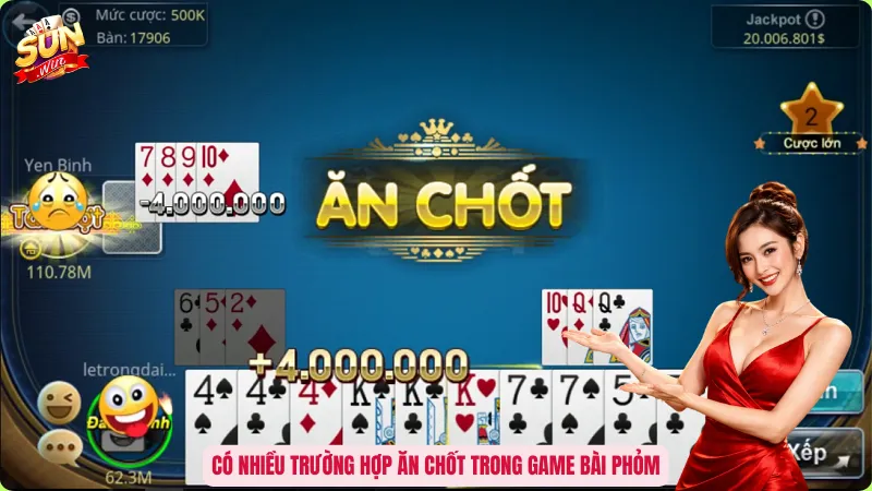 Có nhiều trường hợp ăn chốt trong game bài Phỏm